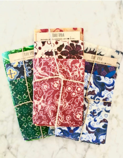 Reusable Beeswax Wraps (3 Pack) - Handmade in Bali